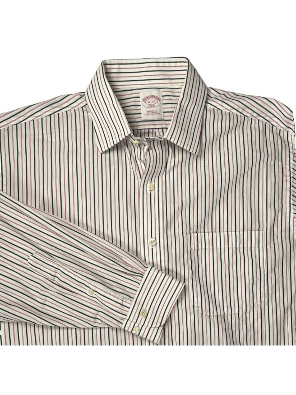 Brooks Brothers Dress Shirt 346 White Stripe Sz 16-2/3 Long-Sleeve Button-Down